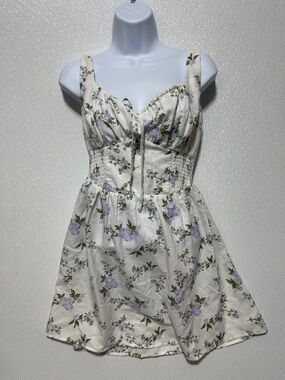 3/$30 indulge White Mini Dress with Lavender Floral Print